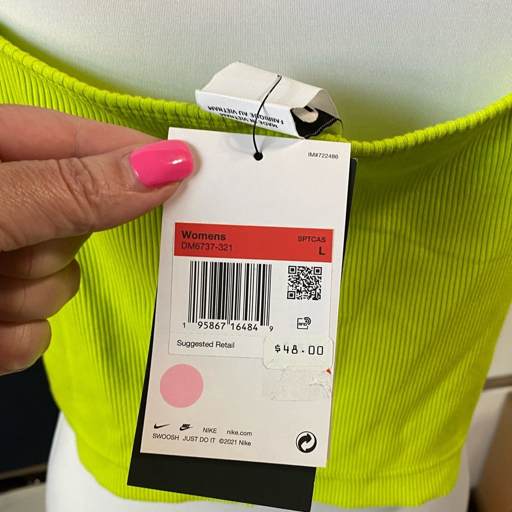 NIKE women's ribbed cropped top size Large nwt neon atomic green - Picture 5 of 7